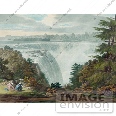 #48805 Royalty-Free Stock Illustration Of A Man And Three Ladies Picnicing At Goat Island By The American Falls, Niagara Falls by JVPD
