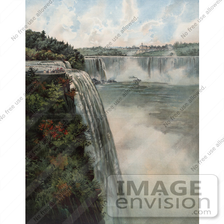 #48807 Royalty-Free Stock Illustration Of Tourists At The Top Of Niagara Falls, Viewing The Maid Of The Mist by JVPD