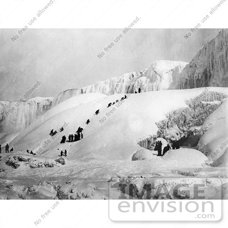 #48818 Royalty-Free Stock Photo Of People Climbing A Snowy Hill To The Icy Niagara Falls by JVPD