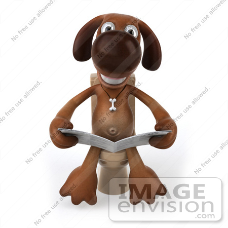#49259 Royalty-Free (RF) Illustration Of A 3d Brown Dog Mascot Reading On A Toilet - Pose 1 by Julos