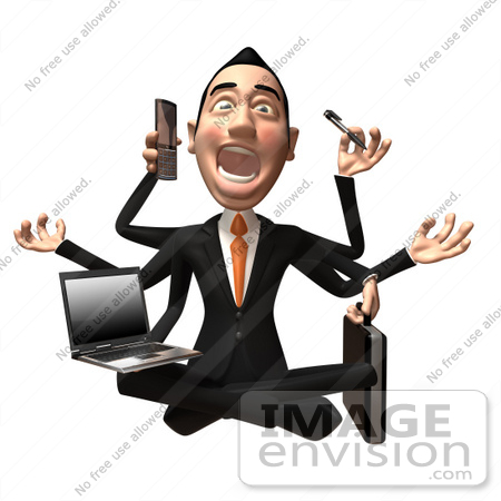 #49377 Royalty-Free (RF) Illustration Of A 3d Asian Businessman Multi Tasking - Version 2 by Julos
