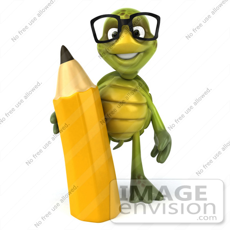 #49420 Royalty-Free (RF) Illustration Of A 3d Green Turtle Mascot Holding A Pencil - Version 1 by Julos