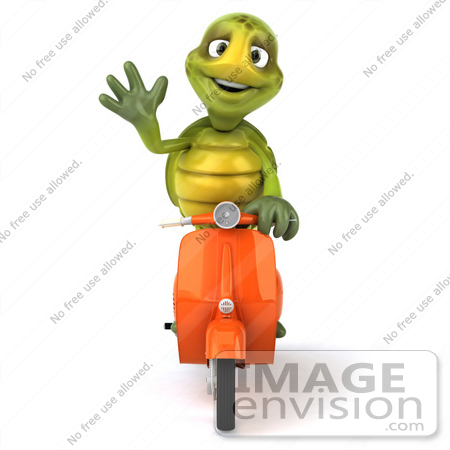 #49439 Royalty-Free (RF) Illustration Of A 3d Green Turtle Mascot Riding A Scooter - Version 3 by Julos