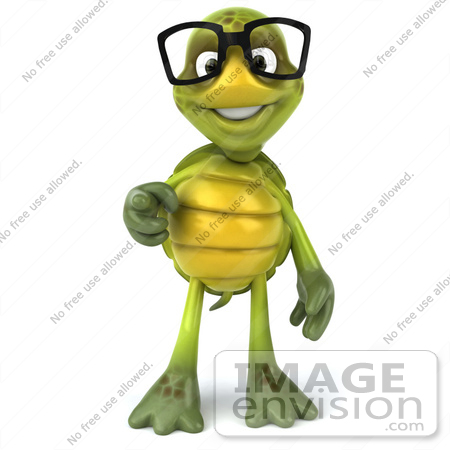 #49452 Royalty-Free (RF) Illustration Of A 3d Green Turtle Mascot Wearing Glasses And Pointing by Julos