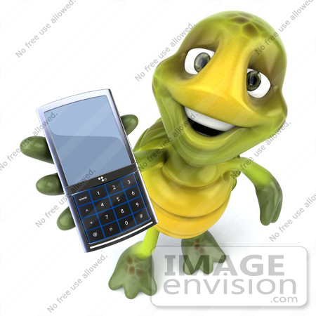 #49459 Royalty-Free (RF) Illustration Of A 3d Green Turtle Mascot Holding A Cell Phone by Julos