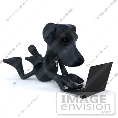 #49474 Royalty-Free (RF) Illustration Of A 3d Black Labrador Mascot Typing On A Laptop by Julos