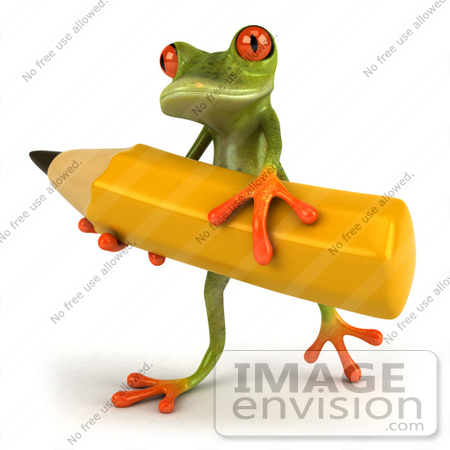 #49516 Royalty-Free (RF) Illustration Of A 3d Red Eyed Tree Frog Carrying A Large Yellow Pencil - Version 1 by Julos