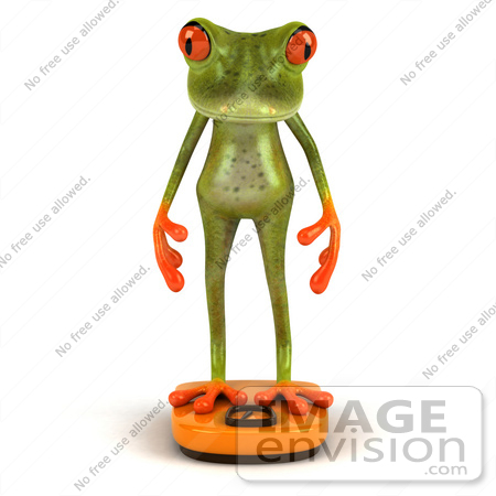 #49530 Royalty-Free (RF) Illustration Of A 3d Red Eyed Tree Frog Standing On A Scale - Pose 1 by Julos