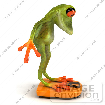 #49531 Royalty-Free (RF) Illustration Of A 3d Red Eyed Tree Frog Standing On A Scale - Pose 2 by Julos