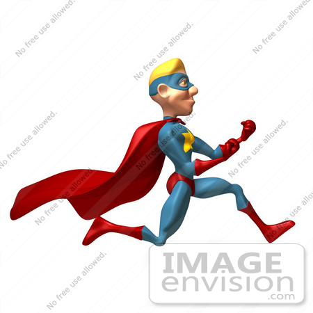 #49640 Royalty-Free (RF) Illustration Of A 3d Superman Running With Fists Clenched by Julos