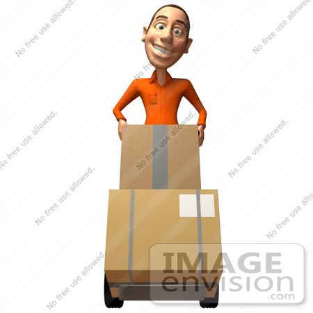 #49738 Royalty-Free (RF) Illustration Of A 3d White Man Moving Boxes On A Dolly - Version 1 by Julos