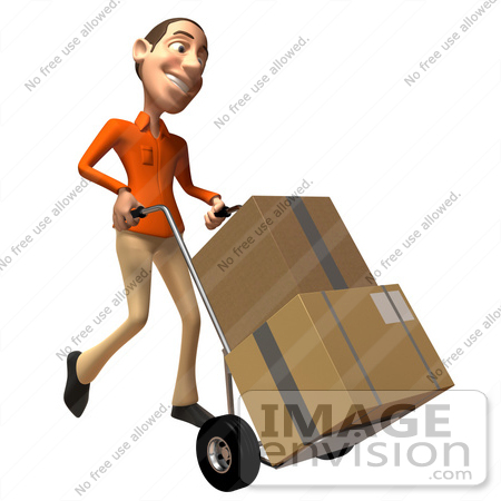 #49741 Royalty-Free (RF) Illustration Of A 3d White Man Moving Boxes On A Dolly - Version 2 by Julos