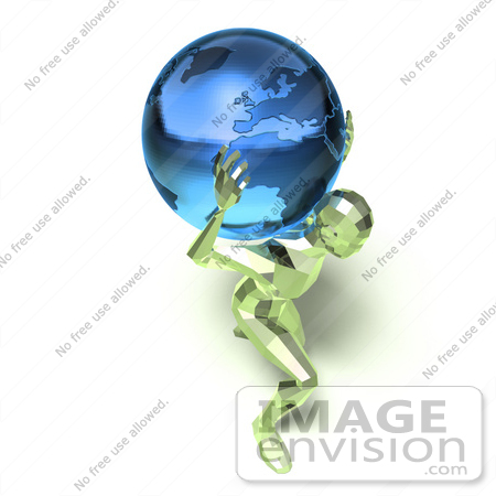#49826 Royalty-Free (RF) Illustration Of A 3d Green Crystal Man Carrying A Globe - Version 4 by Julos