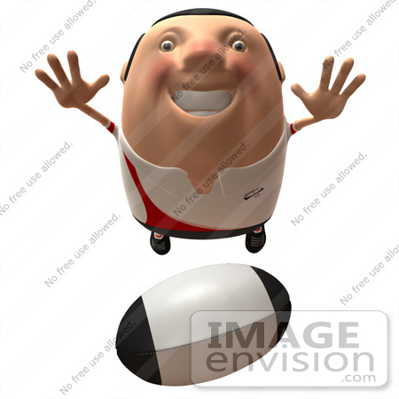 #49859 Royalty-Free (RF) Illustration Of A 3d Chubby Rugby Mascot Flying Towards A Ball - Version 1 by Julos