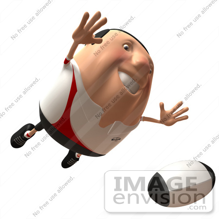 #49861 Royalty-Free (RF) Illustration Of A 3d Chubby Rugby Mascot Flying Towards A Ball - Version 2 by Julos