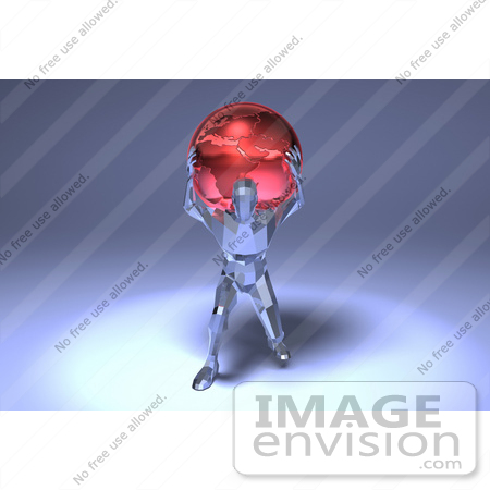 #49915 Royalty-Free (RF) Illustration Of A 3d Crystal Man Character Carrying A Globe - Version 1 by Julos