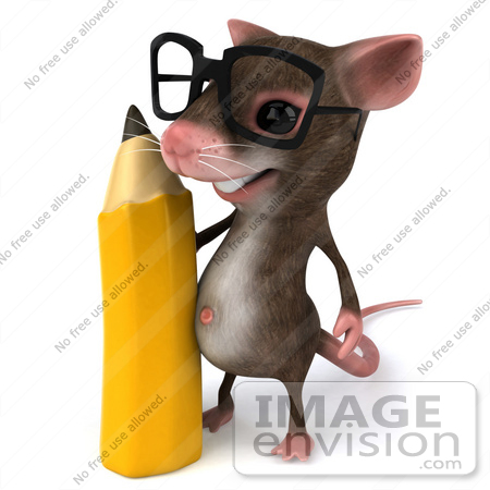 #49965 Royalty-Free (RF) Illustration Of A 3d Mouse Mascot Wearing Glasses And Standing With A Pencil by Julos