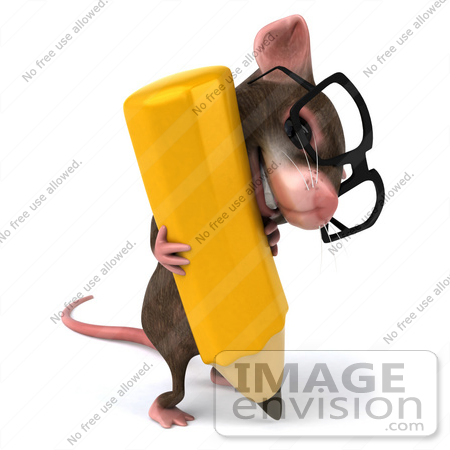 #49967 Royalty-Free (RF) Illustration Of A 3d Mouse Mascot Wearing Glasses And Struggling With A Pencil by Julos