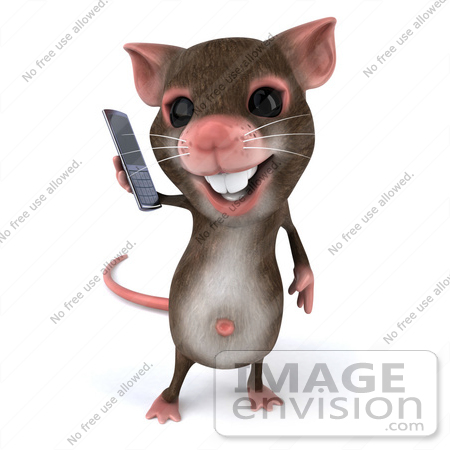 #49970 Royalty-Free (RF) Illustration Of A 3d Mouse Mascot Using A Modern Cell Phone - Version 1 by Julos