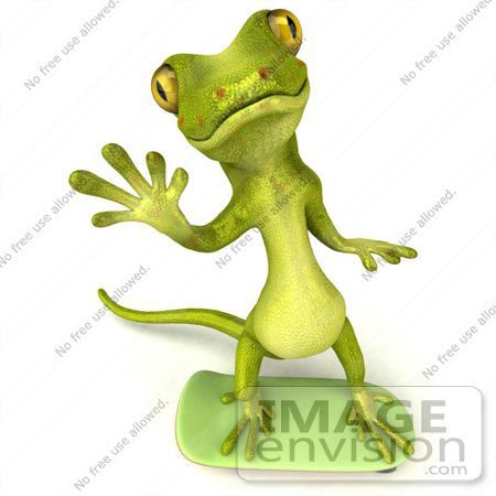 #50028 Royalty-Free (RF) Illustration Of A 3d Green Gecko Mascot Skateboarding - Version 1 by Julos