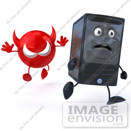 #50050 Royalty-Free (RF) Illustration Of A 3d Computer Case Mascot Running From A Devil Virus - Version 1 by Julos