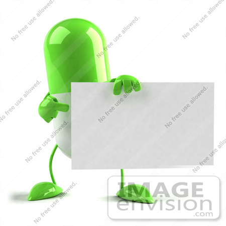 #50125 Royalty-Free (RF) Illustration Of A Green 3d Pill Capsule Mascot Holding A Blank Business Card by Julos