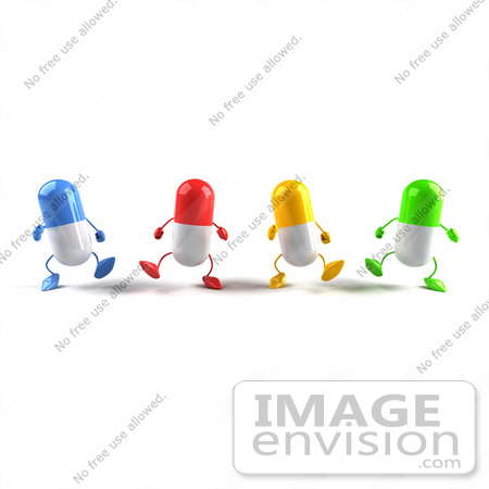 #50133 Royalty-Free (RF) Illustration Of 3d Colorful Pill Capsule Mascots Marching Forward - Version 3 by Julos