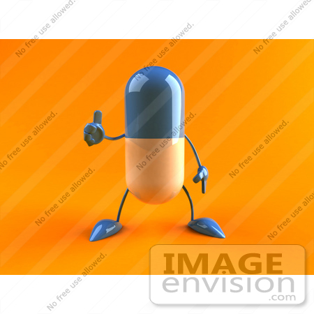 #50596 Royalty-Free (RF) Illustration Of A 3d Blue Pill Capsule Mascot Giving The Thumbs Up - Version 2 by Julos