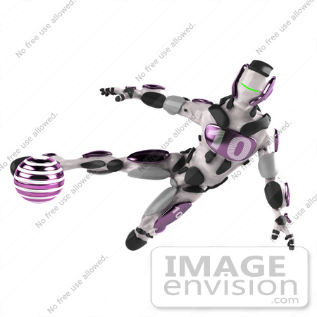 #50643 Royalty-Free (RF) Illustration Of A 3d Athletic Male Robot Mascot Kicking A Purple Soccer Ball by Julos
