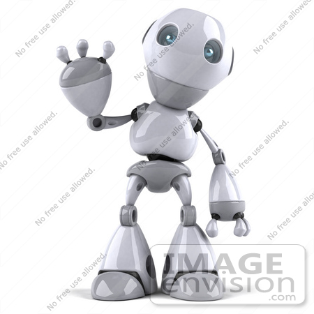 #50653 Royalty-Free (RF) Illustration Of A 3d White Robot Boy Mascot Standing And Waving by Julos