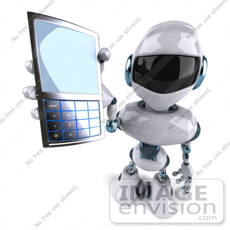 #50672 Royalty-Free (RF) Illustration Of A 3d Futuristic Robot Mascot Using A Cell Phone - Version 2 by Julos