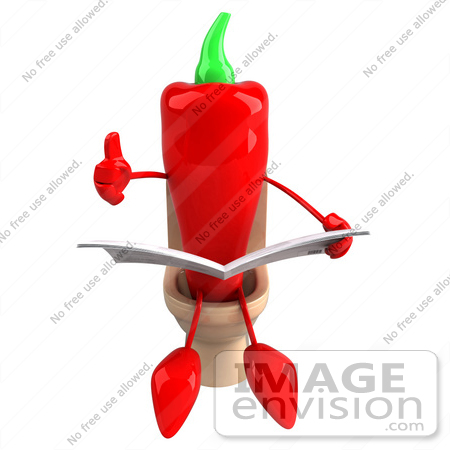 #50728 Royalty-Free (RF) Illustration Of A 3d Red Hot Chili Pepper Mascot Reading On A Toilet by Julos