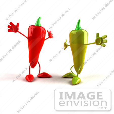 #50740 Royalty-Free (RF) Illustration Of 3d Red And Green Chili Pepper Mascots Going In For Hugs by Julos