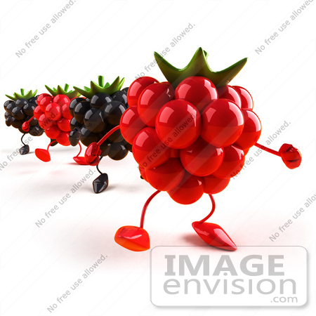 #50766 Royalty-Free (RF) Illustration of 3d Blackberry And Raspberry Characters Walking Forward - Version 1 by Julos