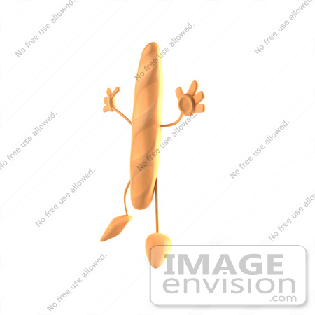 #50775 Royalty-Free (RF) Illustration Of A 3d Baguette Bread Character Jumping - Version 2 by Julos