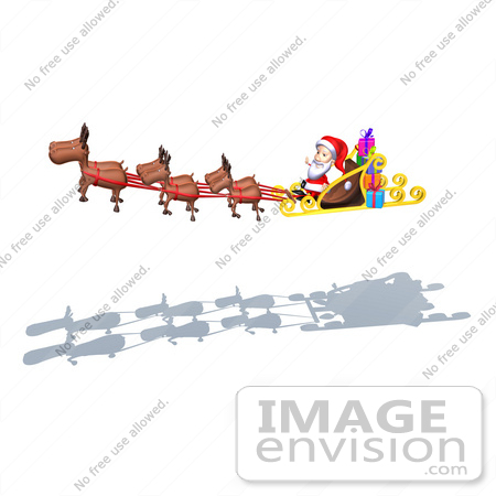 #50970 Royalty-Free (RF) Illustration Of A 3d Santa Claus In His Sled With The Flying Reindeer - Version 2 by Julos
