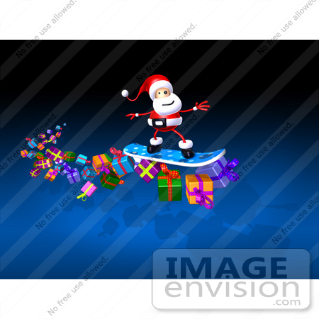 #51028 Royalty-Free (RF) Illustration of a 3d Santa Snowboarding On Gifts - Version 2 by Julos