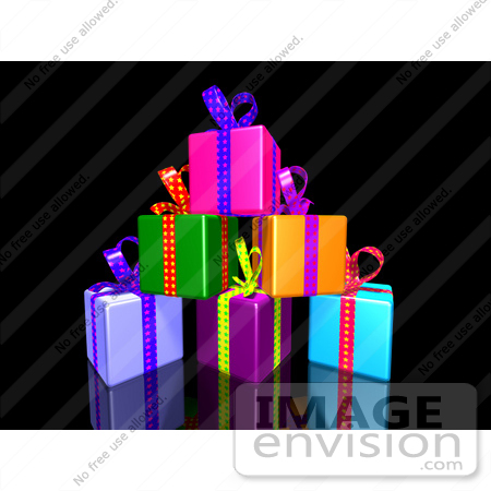 #51174 Royalty-Free (RF) Illustration Of A Pile Of Colorful Presents With Ribbons And Bows - Version 3 by Julos