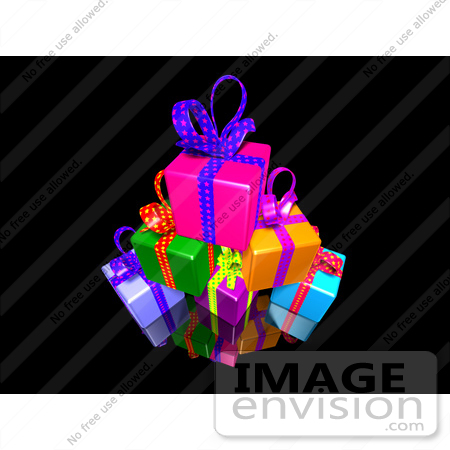 #51176 Royalty-Free (RF) Illustration Of A Pile Of Colorful Presents With Ribbons And Bows - Version 1 by Julos