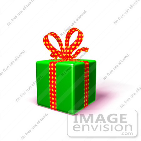 #51181 Royalty-Free (RF) Illustration Of A Present Wrapped In Green Paper With A Red Polka Dot Bow And Ribbons - Version 1 by Julos