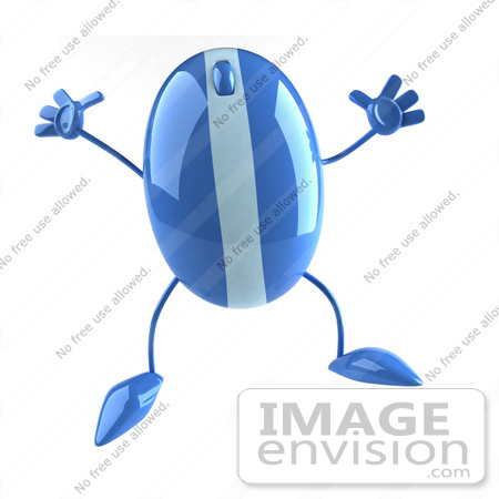 #51269 Royalty-Free (RF) Illustration Of A 3d Wireless Blue Computer Mouse Mascot Jumping - Version 2 by Julos