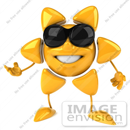 #51628 Royalty-Free (RF) Illustration Of A 3d Happy Yellow Sun Gesturing And Wearing Shades by Julos