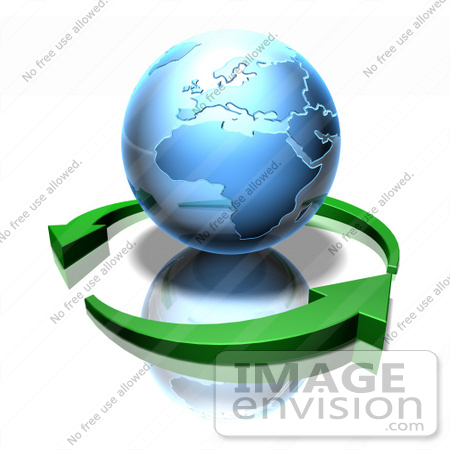 #51630 Royalty-Free (RF) Illustration Of 3d Green Arrows Circling A Blue Globe Featuring Europe And Africa by Julos