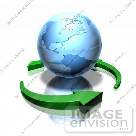 #51632 Royalty-Free (RF) Illustration of 3d Green Arrows Circling A Blue Globe Featuring The Americas by Julos