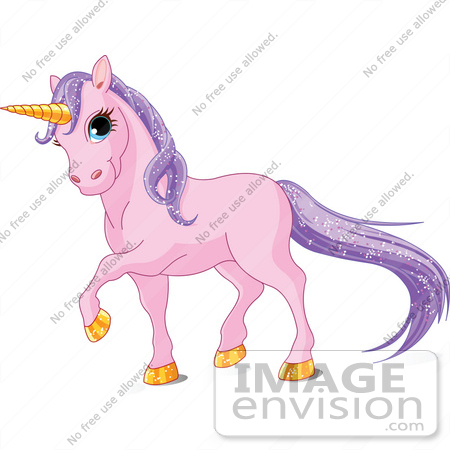 #56138 Royalty-Free (RF) Clip Art Of A Magical Purple Unicorn With Golden Hooves And A Horn And Sparkling Hair by pushkin