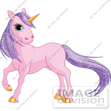 #56139 Royalty-Free (RF) Clip Art Of A Purple Unicorn With Sparkling Hair And A Golden Horn by pushkin