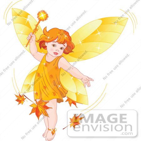 #56153 Royalty-Free (RF) Clipart Illustration Of An Autumn Fairy Child Stirring Up Leaves In A Breeze by pushkin