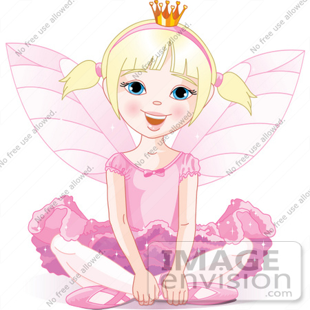 #56162 Royalty-Free (RF) Clip Art Of A Blond Fairy Princess In Pink, Sitting On The Ground by pushkin
