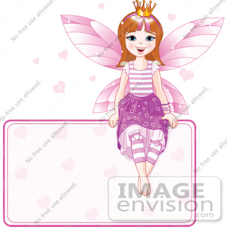 #56168 Royalty-Free (RF) Clip Art Of A Brunette Fairy Princess With Hearts, Sitting On A Blank Sign by pushkin
