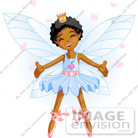 #56180 Clip Art Of A Happy Dancing African American Ballerina Fairy Princess In Blue by pushkin